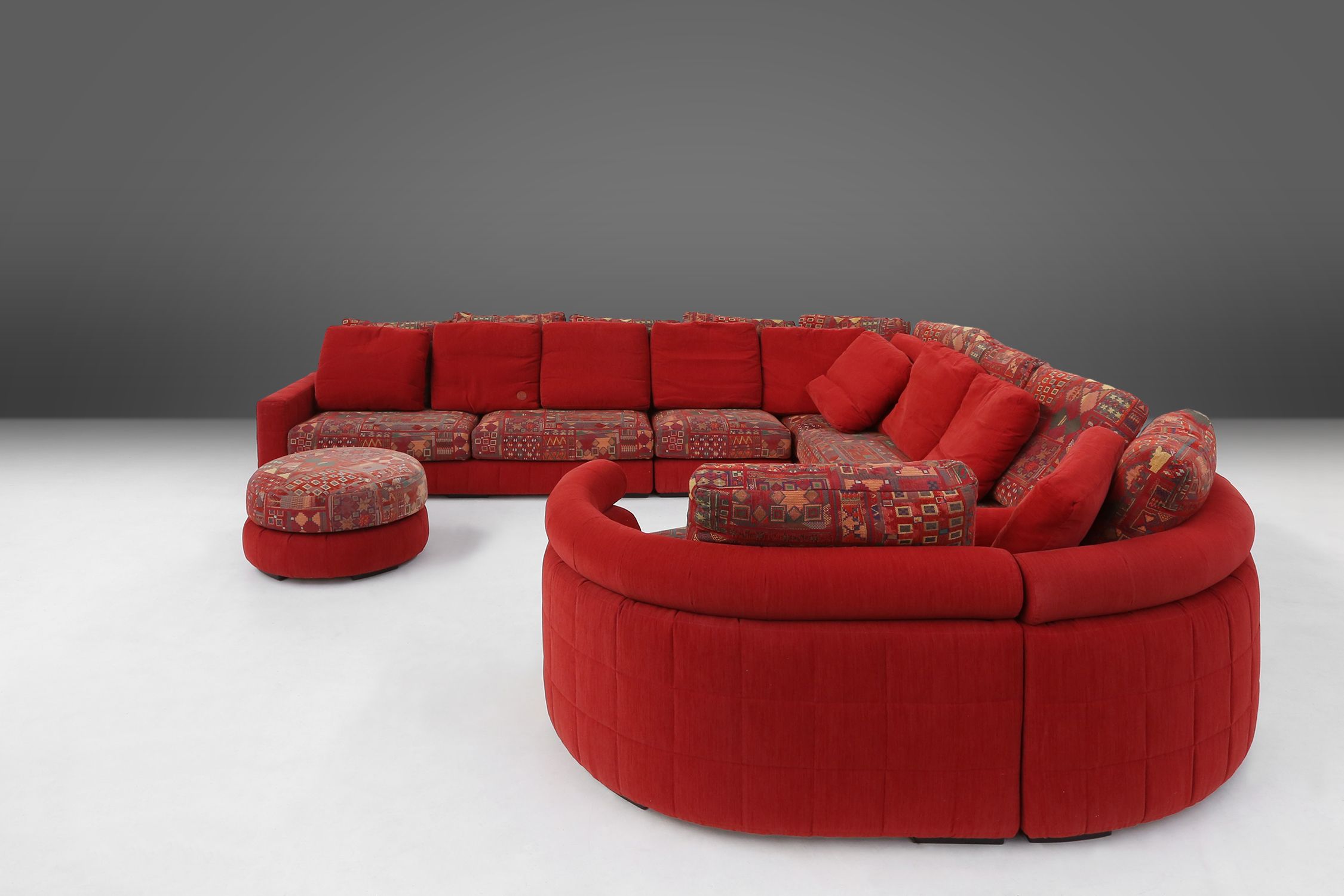 Modular Sofa in Red and Patterned Upholstery by Roche Bobois, France 1980sthumbnail